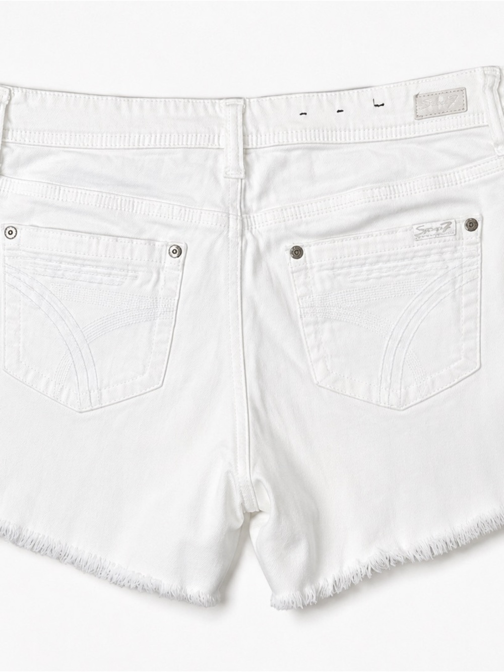 Seven7 White Denim Cutoff Shorts with Frayed Hem